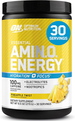 Amino Energy Powder plus Focus, with BCAA, Electrolytes, and Caffeine, Pineapple