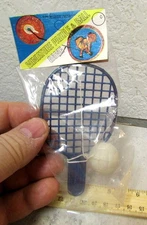 vintage 1960s dime store kids plastic toy Paddle & Ball game, blue paddle