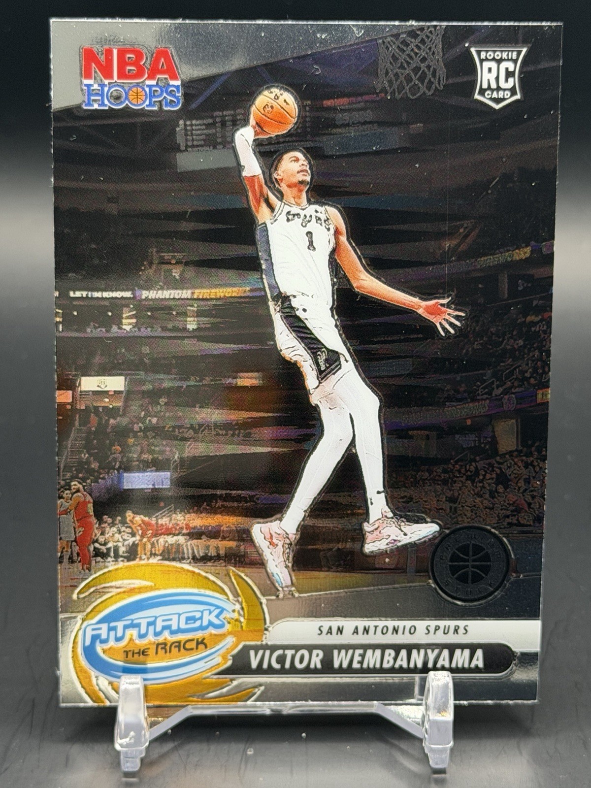 2023-24 Victor Wembanyama NBA Hoops Premier Attack The Rack Silver Prizm RC