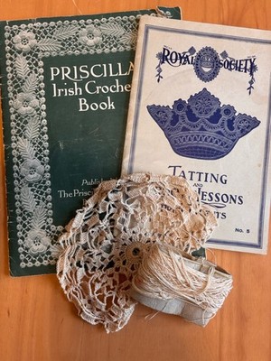 Antique Priscilla Irish Crochet Lace Book & Royal Tatting Lot, + Venetian
