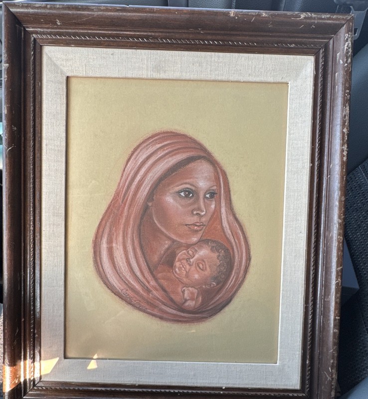 Carole Joyce Signed OOAK Original Pastel Mother & Child Painting, Framed 11x14