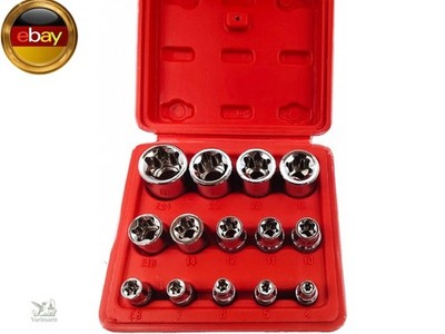 14Pcs Female E-Torx Star Socket Set, 1/4, 3/8, 1/2 in Drive,Female External