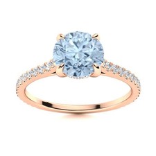 925 Sterling Silver Aquamarine Stone Solitaire with Accents Wife Ring Jewelry