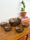 Vintage 1970s Pyrex Teardrop Smoke Glass Serving Bowl with 4 Matching Bowls