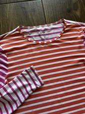 LANDS END Striped Rash Guard Swim Sun Top Shirt Size XL Pink Orange White Beach