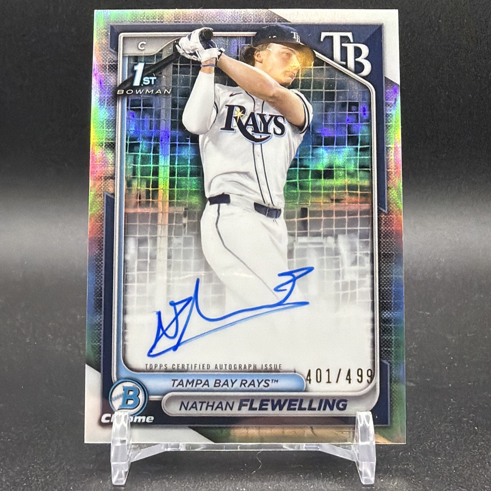 Nathan Flewelling 2024 Bowman 1st Draft Chrome Refractor Auto /499 Rays CPA-NF