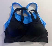 Victoria Secret Pink Mesh Sports Bra Set, 2 Pack: Blue  Black, Both Size Large