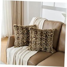 Cheetah Print Faux Fur Fluffy 18" x 18" Pack of 2 Brown Leopard Print