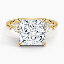 Moissanite 3 Stone Engagement Ring 4 Ct Princess Cut 14K Yellow Gold Plated