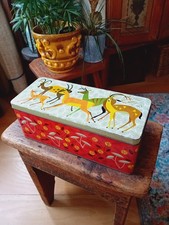 Vintage Cooperative Cream Cracker Tin, Mid Century Modern, Deer & Stags, Pattern