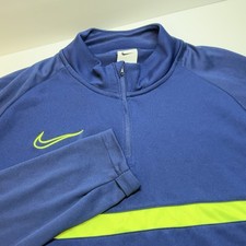 Nike Mens DRI-FIT Quarter Zip Long Sleeve Running Sweatshirt L Blue Neon Green