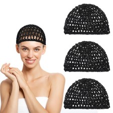Yuanchu 3 Pcs Crochet Hair Net, 20.6 x 14.1cm / 8.1 x 5.6in, Black