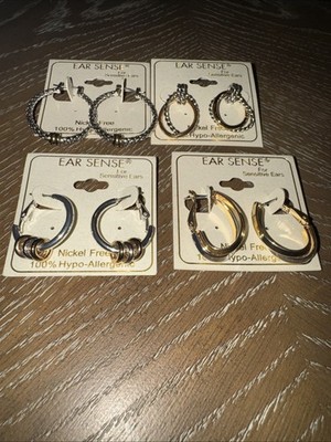 Ear Sense Earrings Lot 4 Pairs Hoops & Dangle Nickel-Free Hypoallergenic NWT