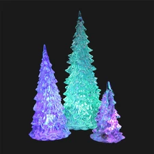 Lighted Glass Christmas Tree Figurine 3Pcs 7 Color Changing Led Acry