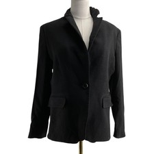 Brooks Brothers Blazer Womens 14 Black Wool Silk Stretch One-Button Jacket