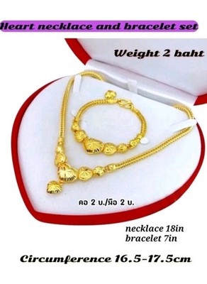 SET Heart 23K 24K THAI BAHT YELLOW GOLD PLATED WOMEN necklace 18 &Bracelet 7 In