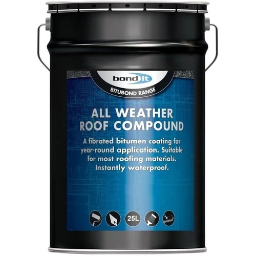 25LTR ALL WEATHER ROOF COMPOUND PAINT REPAIR LEAKS WATERPROOF BITUMEN FELT
