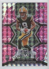 2022 Panini Mosaic Rookies Pink Camo Mosaic Prizm Christian Watson #327 sc2