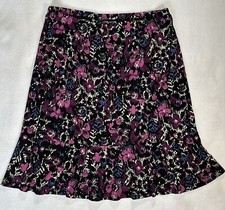 Sag Harbor 90s Floral Midi Skirt Women s Medium Elastic Waist Black Purple