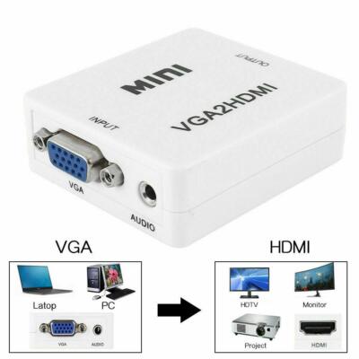 VGA To HDMI, Mini HD 1080P 3.5mm Audio VGA To HDMI HD HDTV Video Converter Box