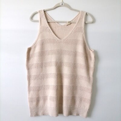 A New Approach Womens Beige V Neck Wide Strap Stretch Knitted Tank Top Size 0X