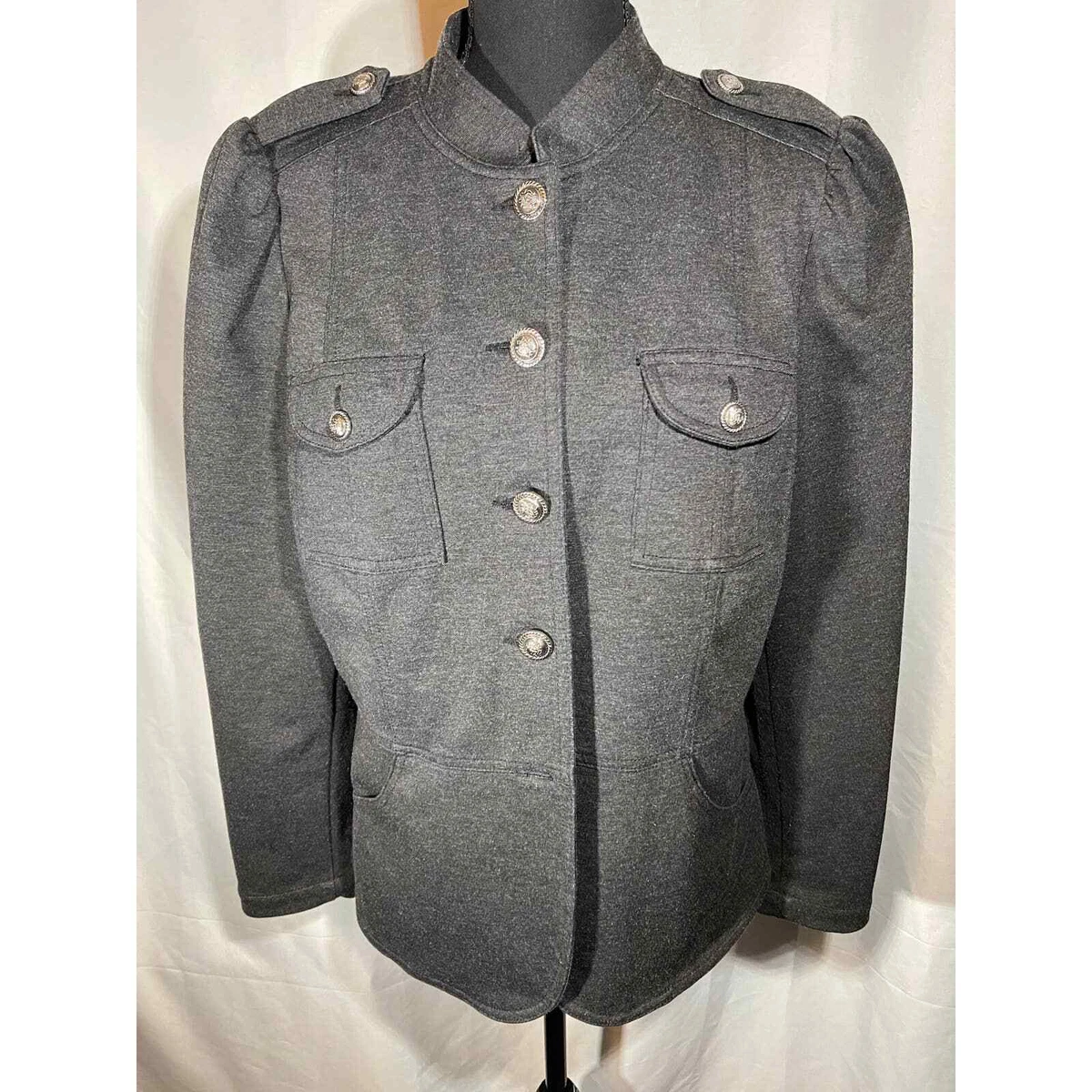 INC International Concepts Womens Gray Military Jacket Petite
