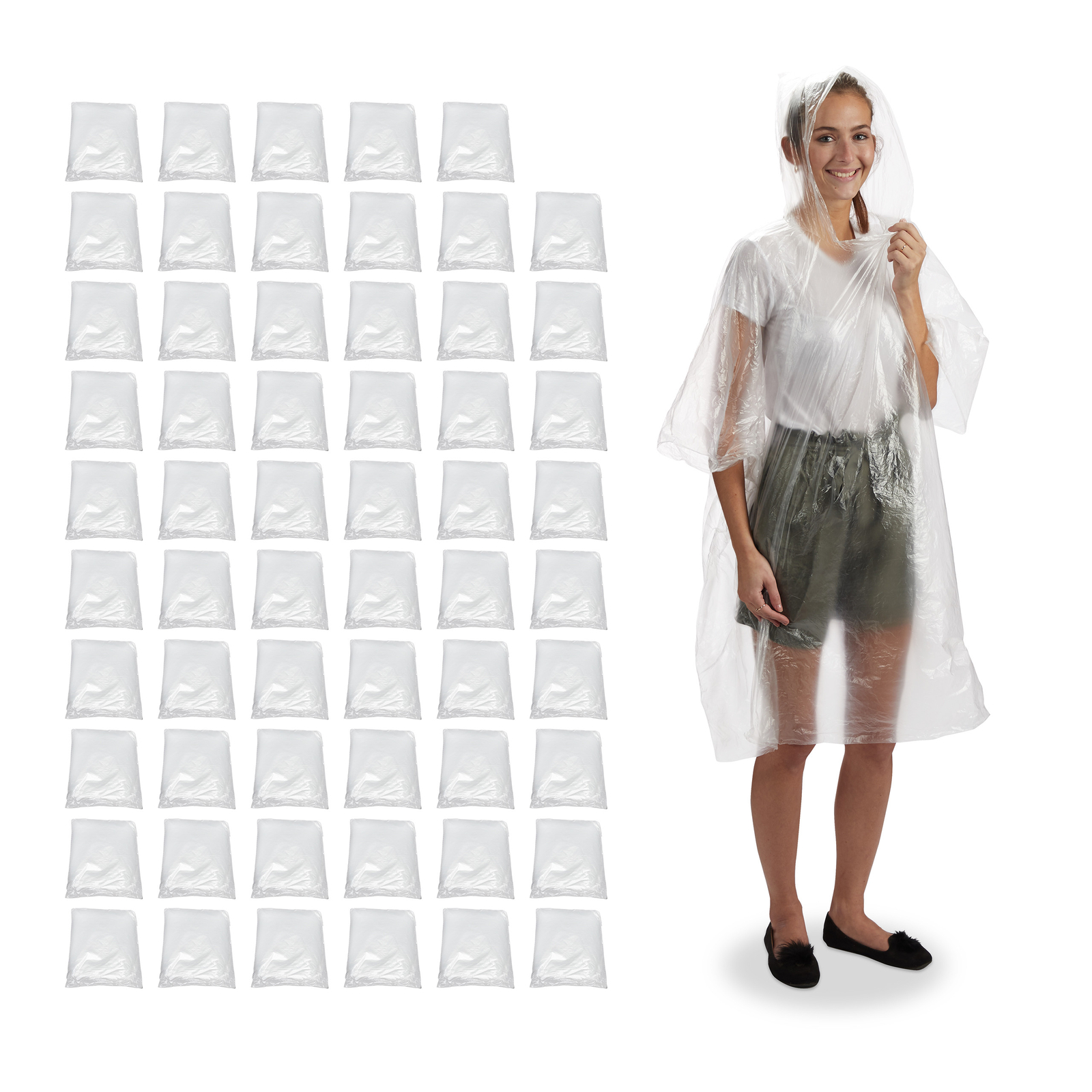 Set 60 chubasqueros Capas impermeables desechables Ponchos lluvia con capucha