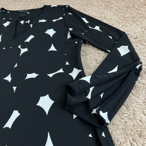 KENNETH COLE NEW YORK Black White Flare Sleeve Notch V-Neck Short A-Line Dress L - Picture 11 of 16