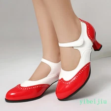 Women's Mid Kitten Heel Mary Jane Patchwork Colorblock Shoes Sweet Candy Date OL