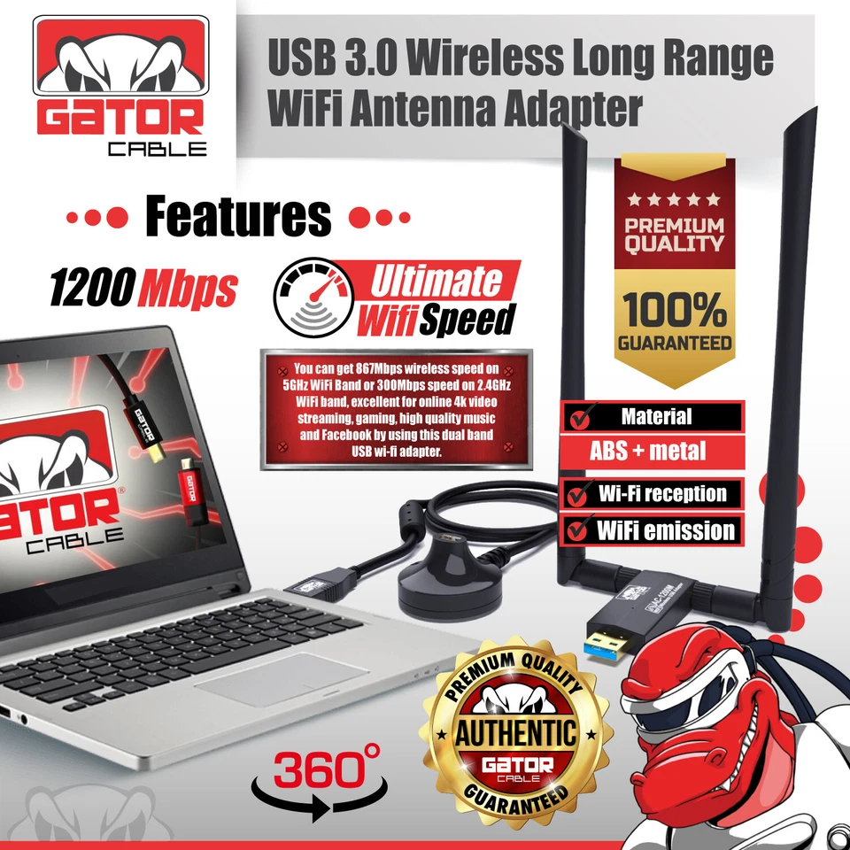 WiFi USB 3.0 Adapter Antenna Long Range Wireless Extender 1200Mbps Dual Band - Image 4 of 4