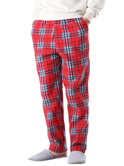 Mens Pajama Plaid Checker Premium Pants Knit Fleece Lounge ...