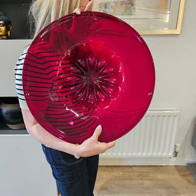 Sehr große & seltene 51 cm rote Kardinalshut: rote Murano Glasschale von Pauly & C.