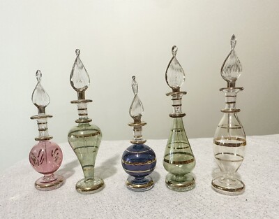 VTG Egyptian Perfume Bottles Premium Blown Glass Variety Hand Painted  ~5”