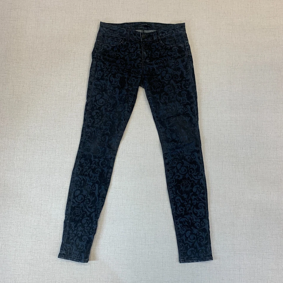 Pantalones de mezclilla para mujer marca J pierna ajustada 25 negros azules flor de lis brocado mezcla de algodón Foto 2 de 4