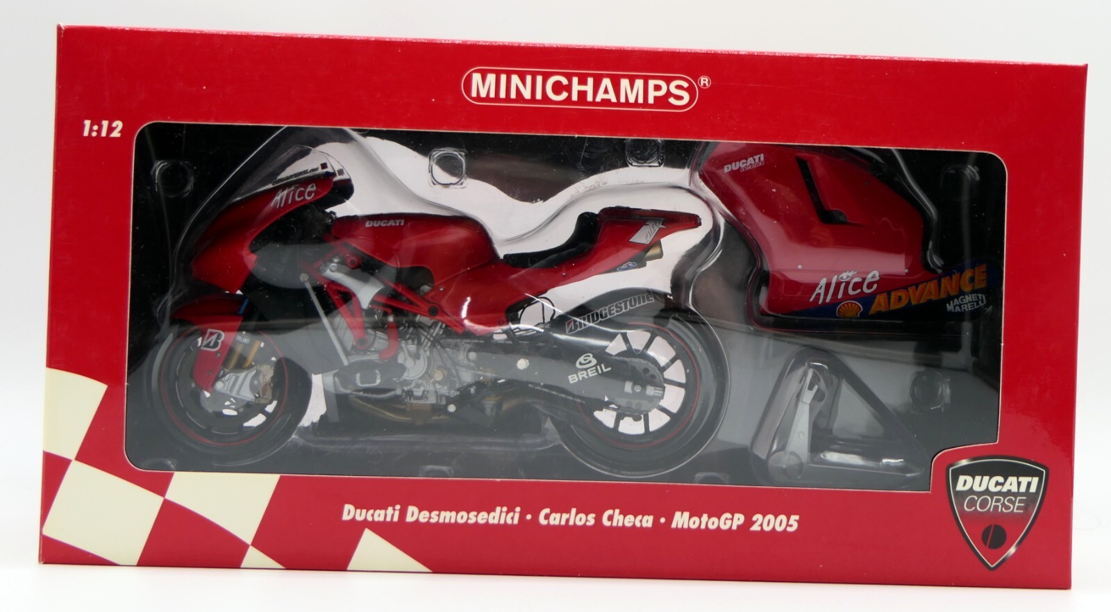 Moto GP Minichamps 1/12 Carlos Checa 2005 Ducati Desmosedici miniature de collection moulée