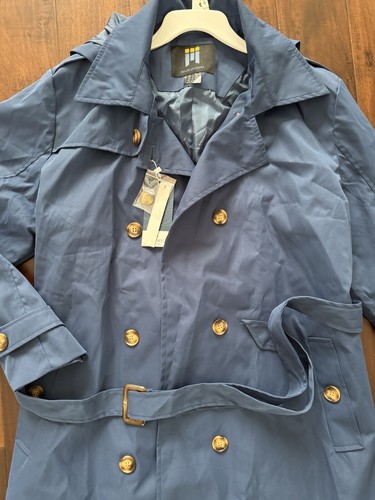 Gabardina para mujer doble botonadura clásica azul abrigo con cinturón - CREATMO US - Imagen 6 de 18