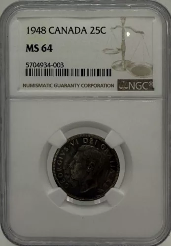 1948 Canada 25 Cent - NGC MS 64