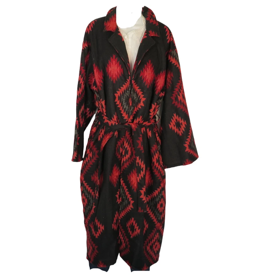 Abrigo/Bata|Azteca|Boho|años 60|Diseñador|Manga Completa|Telar a Mano| Mezcla de Lana Yak| Negro Foto 2 de 4