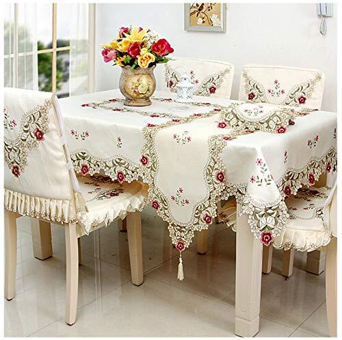 Flower Embroidered Classic Tablecloth, Rectangular 85X150CM(33"X57") Red Rose - Picture 7 of 7