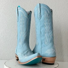 Lane LEXINGTON Cowboy Boots Womens 8 Powder Blue Western Cowgirl Mid Calf Tall