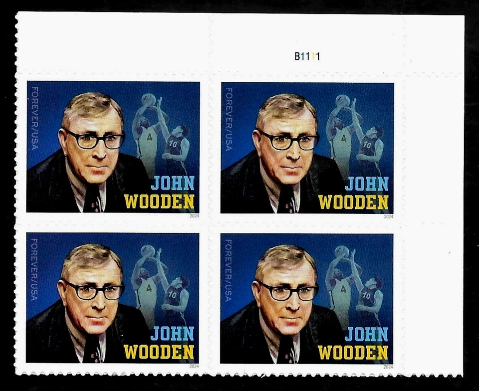 JOHN WOODEN UCLA COACH WIZARD OF WESTWOOD #5833 MXF US FOREVER STAMP PLATE BLOCK - Image 3 of 4