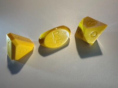 Super Rare Gamescience d3, d5 and d10 percentile dice - lot of 3 Canary Yellow