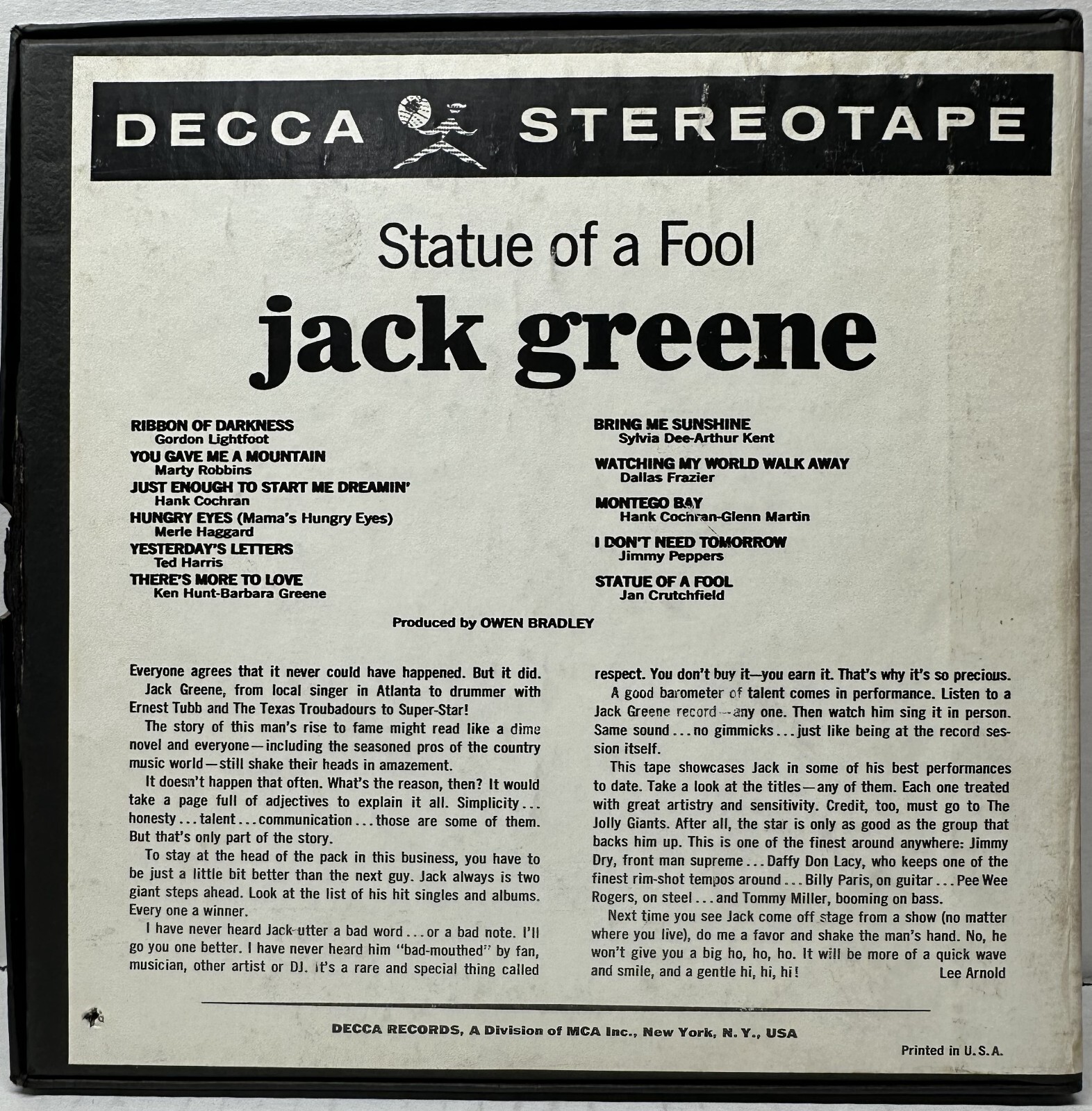 Jack Greene Statue of a Fool Reel to Reel 4Track 7.5 IPS COUNTRY Great Music VG eBay