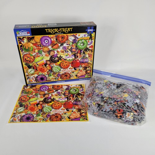 2024 White Mountain Trick Or Treat 1000 pc Halloween Puzzle Gina Lee Vtg Collage