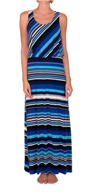 Lisca Blue, Black & White Striped CAPRI Jersey Maxi Dress Size M/Medium BNWT 