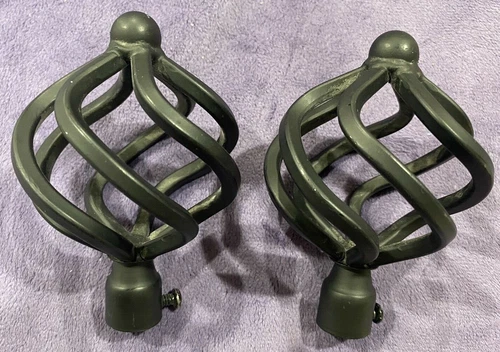 Black Iron Twisted Birdcage Finials (2) for 1/2" Iron Drapery Rod, Curtain Rod 