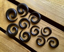 PAIR Black Areng Wood Spiral Tapers Organic Plugs Tunnels Earlets Gauges