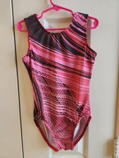 GK Elite Pink/Red/Black "Candy Streaks" Gymnastics Leotard CL Child Large