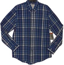 St. John's Bay Blue Plaid Button Dress Shirt Men's Size Medium Arm 34 / 35 New