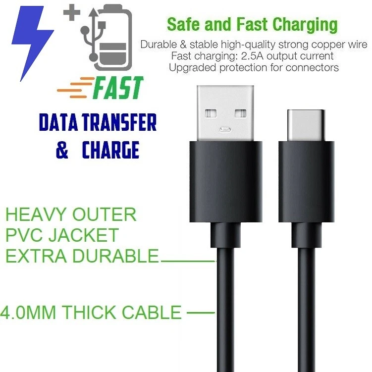 6ft (2M) Type C USB Black PVC Cable For Samsung Galaxy S8 S9 S10 NOTE9 NOTE10,TS - Image 3 of 4
